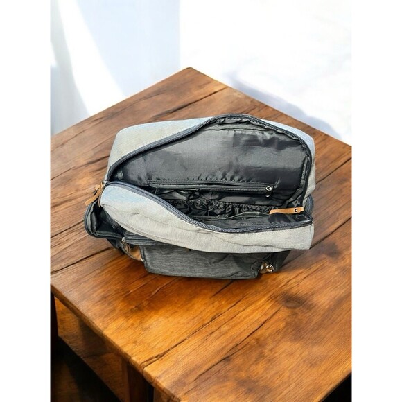 iPack Baby Diaper Backpack – Gray Two-Tone with Tan Accents - Picture 3 of 7
